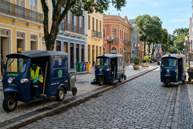 Tuk-tuks elétricos já rodaram 18 mil km em Curitiba: como a nova limpeza do Centro pode mudar a cidade