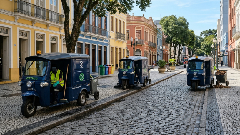 Tuk-tuks elétricos já rodaram 18 mil km em Curitiba: como a nova limpeza do Centro pode mudar a cidade